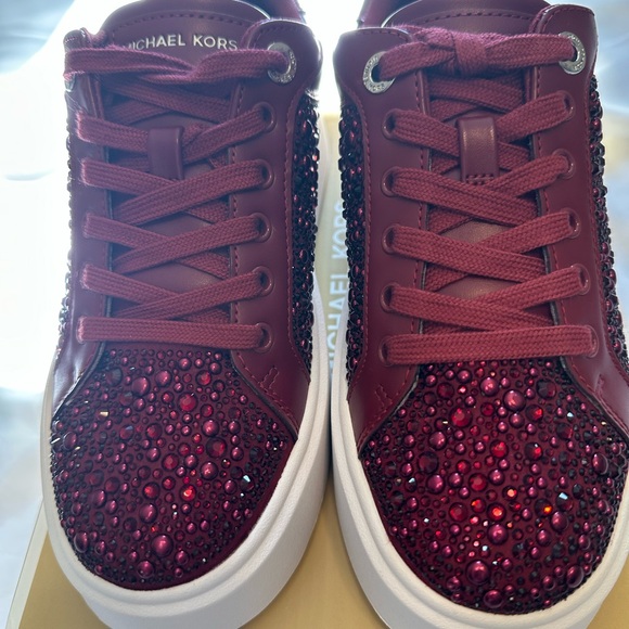 Michael Kors Deep Red Studded Sneakers - Picture 4 of 13